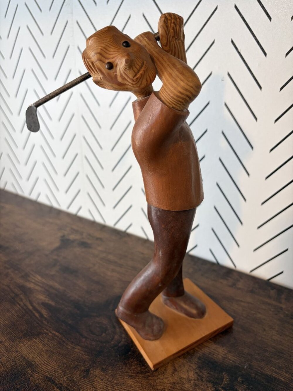 Hand-Carved Wood Golfer Figurine Spain Rustic Fathers Day Dad Gift Vintage